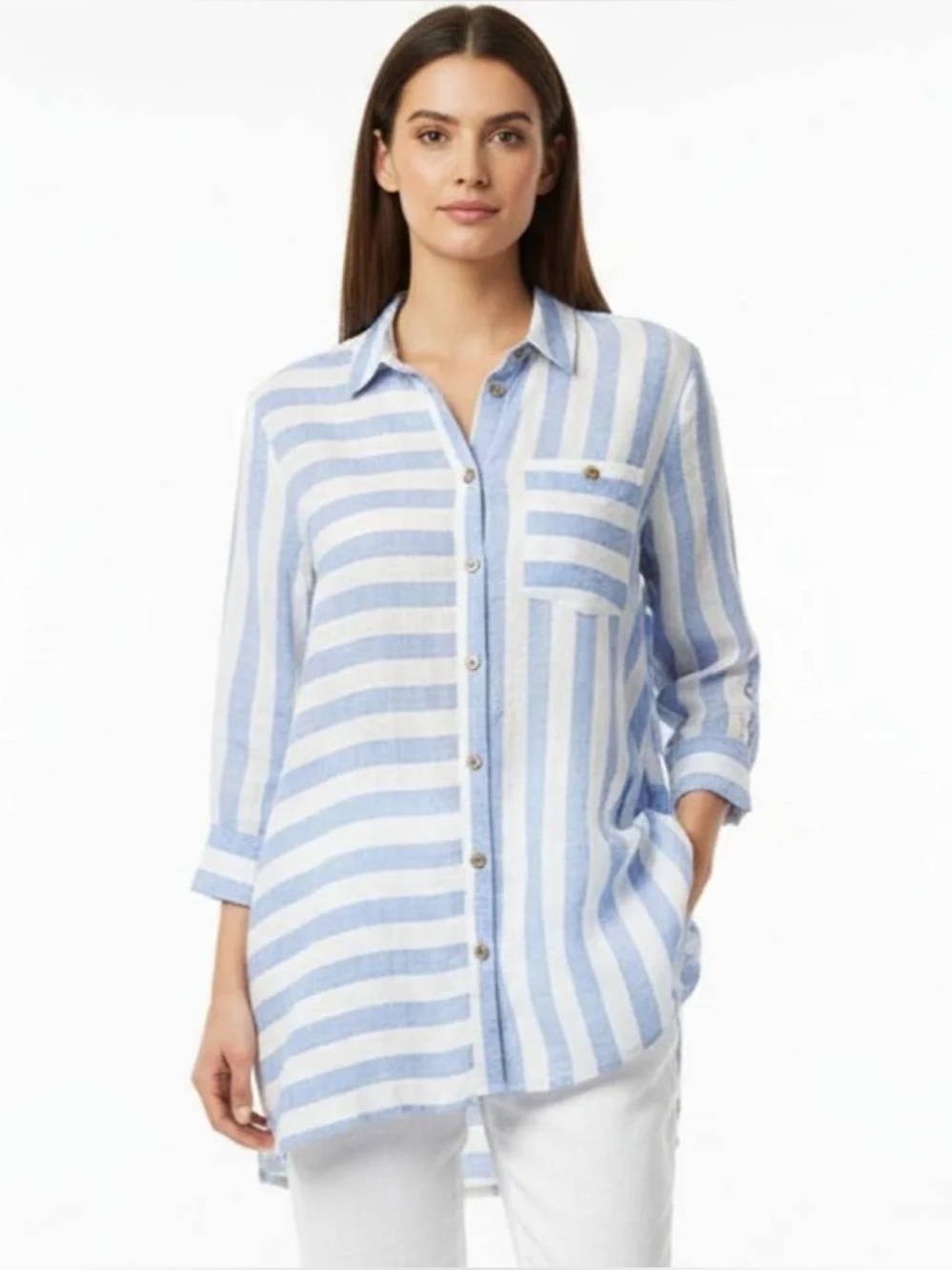 TWO Ali Miles Linen Shirts - Red/White Striped& Blue/White Striped - Size Large